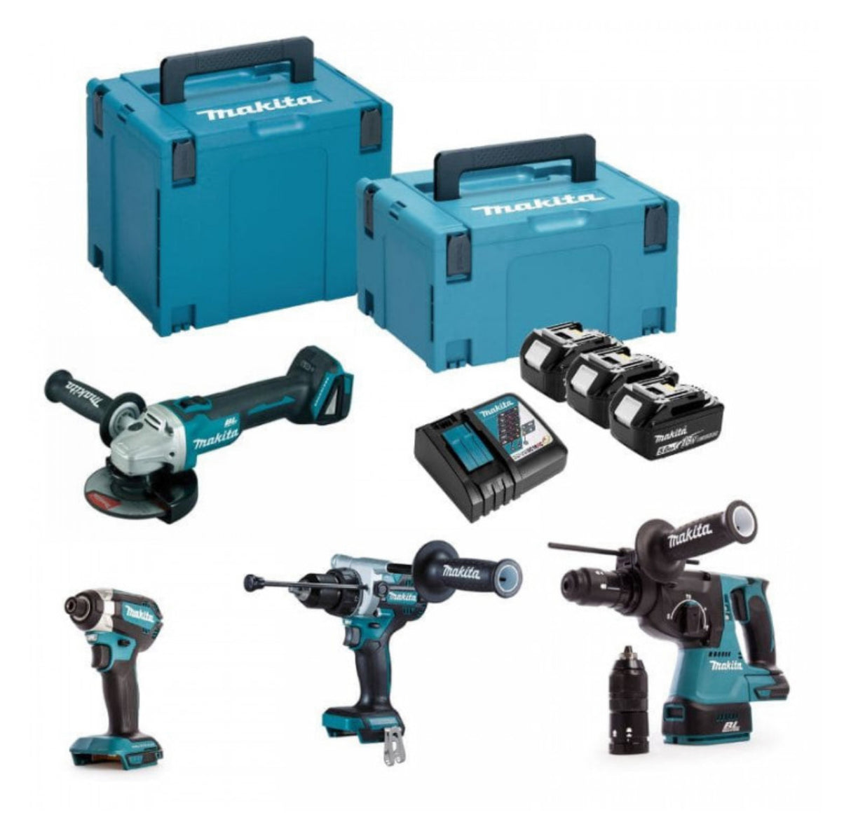 Kit 4 in 1 strumenti 18V (3x5,0 Ah) in scatola - MAKITA DLX4159TJ