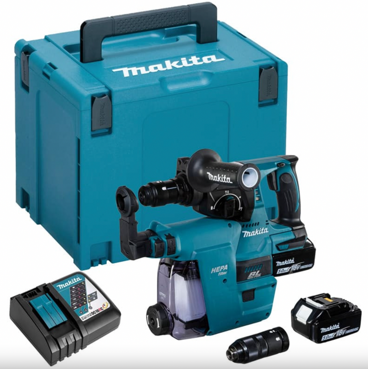 Martello perforatore 18V LXT SDS-Plus (2x5,0 AH) con filtro DX07 in MAKPAC - MAKITA DHR243RTJW