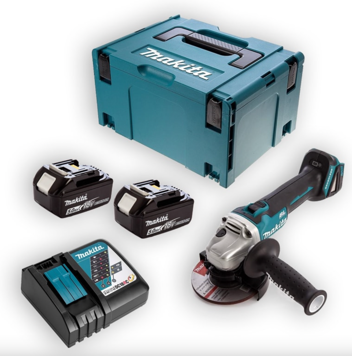 Smerigliatrice angolare 18V LXT Ø125 mm (2x5,0 Ah) in MAKPAC - MAKITA DGA506RTJ